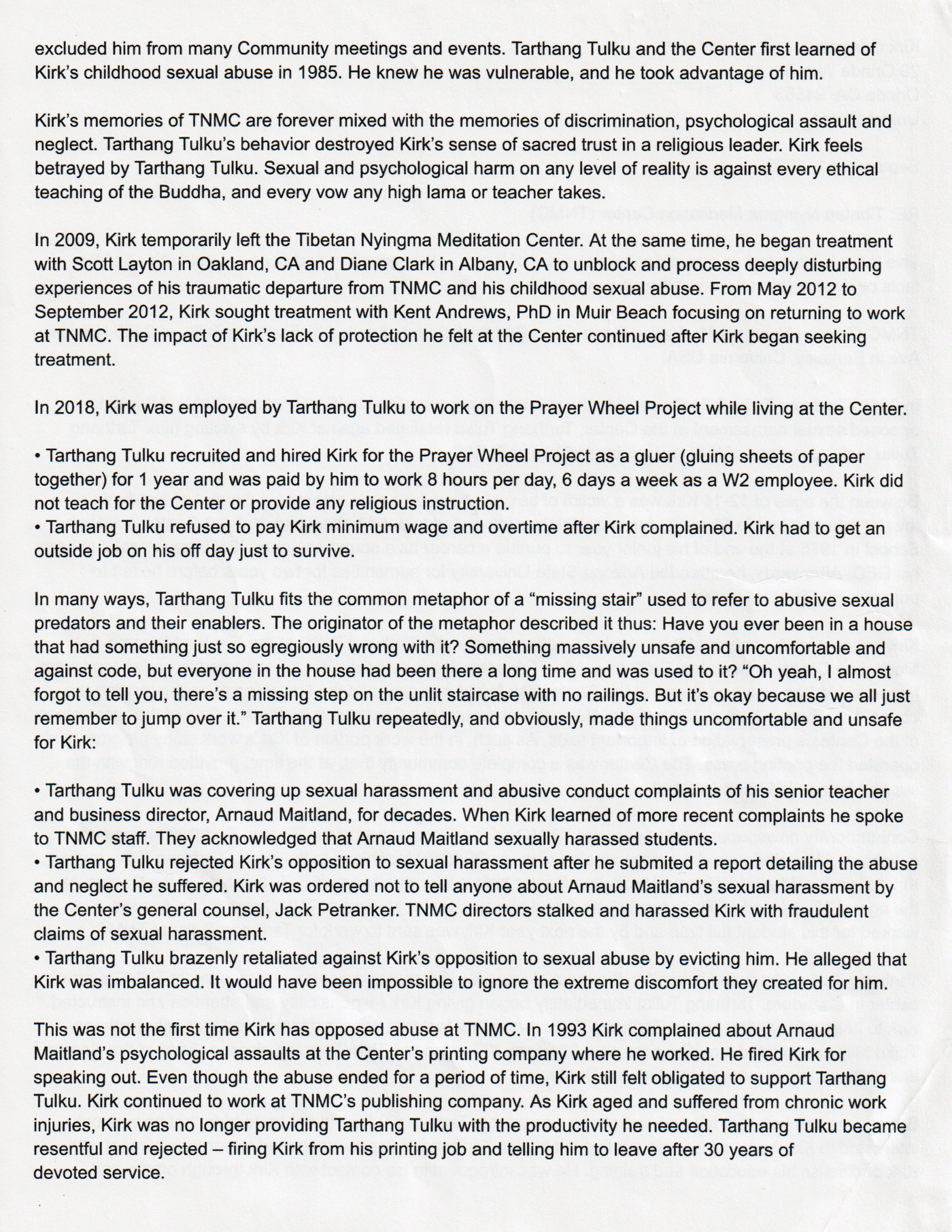Page 2 of Kirk Grissom's September 1, 2022 complaint statement